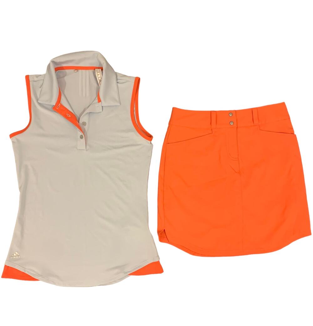 Women's Adidas Essentials 3-Stripes Golf Skort and sleeveless polo set - xs